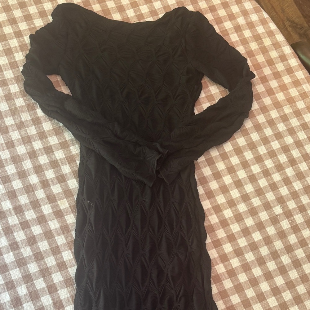 See You Monday Black Long Sleeve Wrap Dress